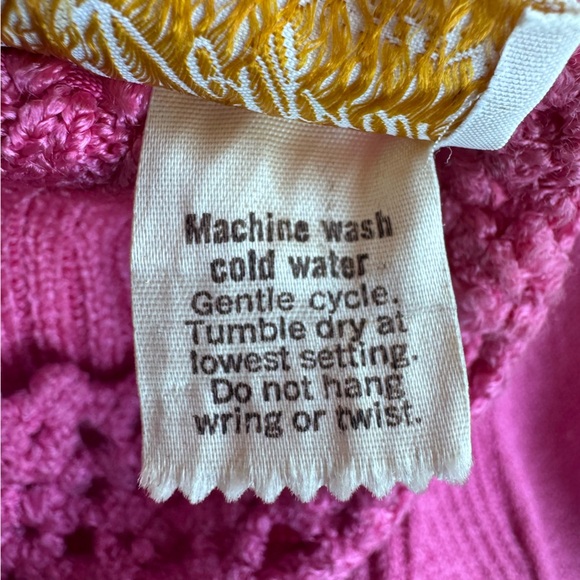 Vintage 70s Dolphin California Hand Knit Pink Maxi Gown Dress w/ Slit - Picture 14 of 14